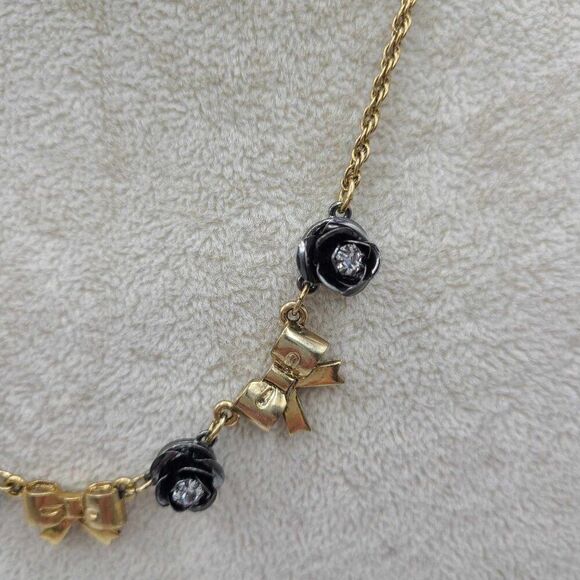 Betsey Johnson Black Rose Gold Tone Bow Delicate Necklace NWT! - Picture 5 of 8